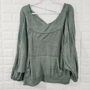 We The Free People Women' Hoodie Sweatshirt Long Sleeve Solid Olive Green Size M